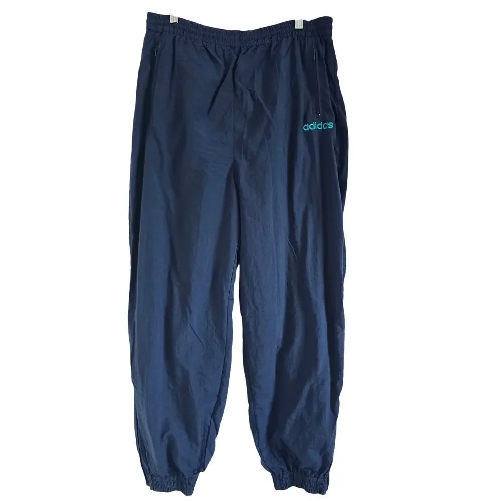 Vintage Adidas Nylon Track Jogger Navy Blue -Mens XL 90s Retro Sports Street